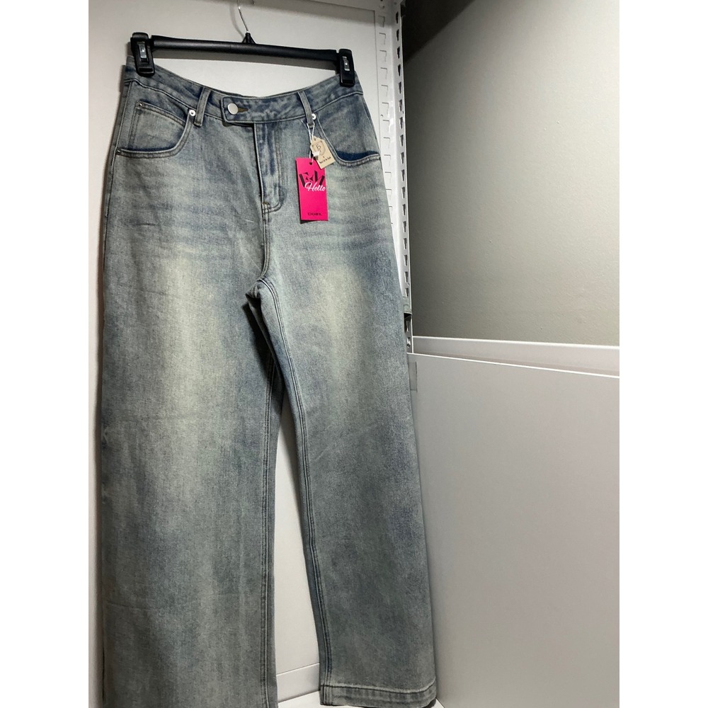 Dork Light Wash Wide Leg Carpenter Jeans Women Medium High Rise Utility Denim